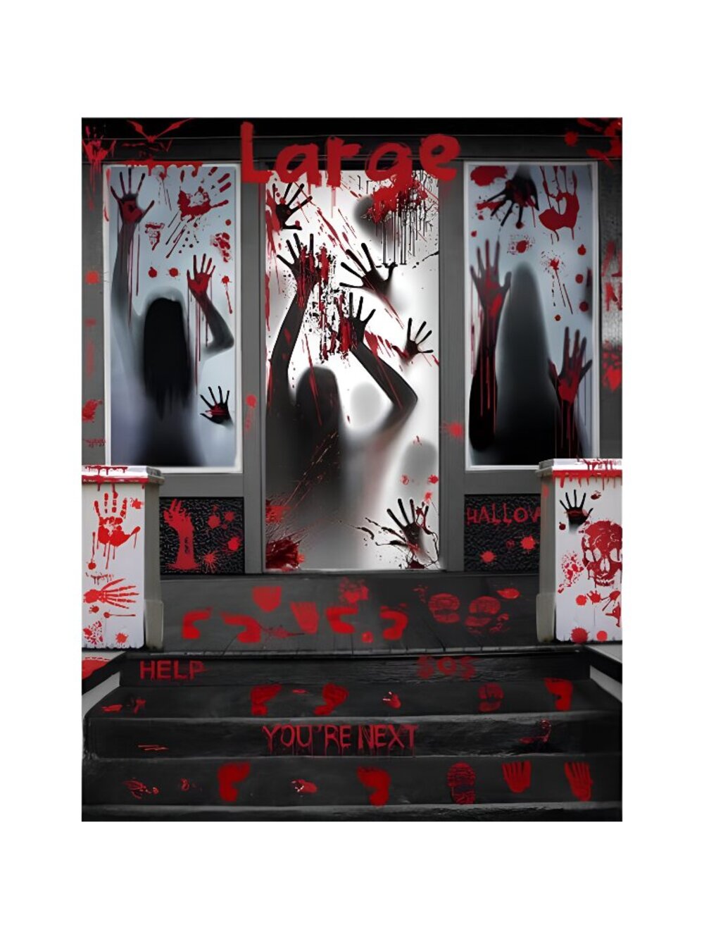 11 Sheets/202 Pcs Bloody Halloween Decorations Set. 2 Giant Spooky
